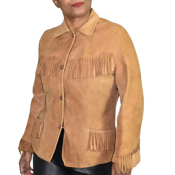 Vintage Fringe Leather Jacket Tan Blazer Deerskin Buckskin 70s Easy Rider Small - Picture 8 of 16